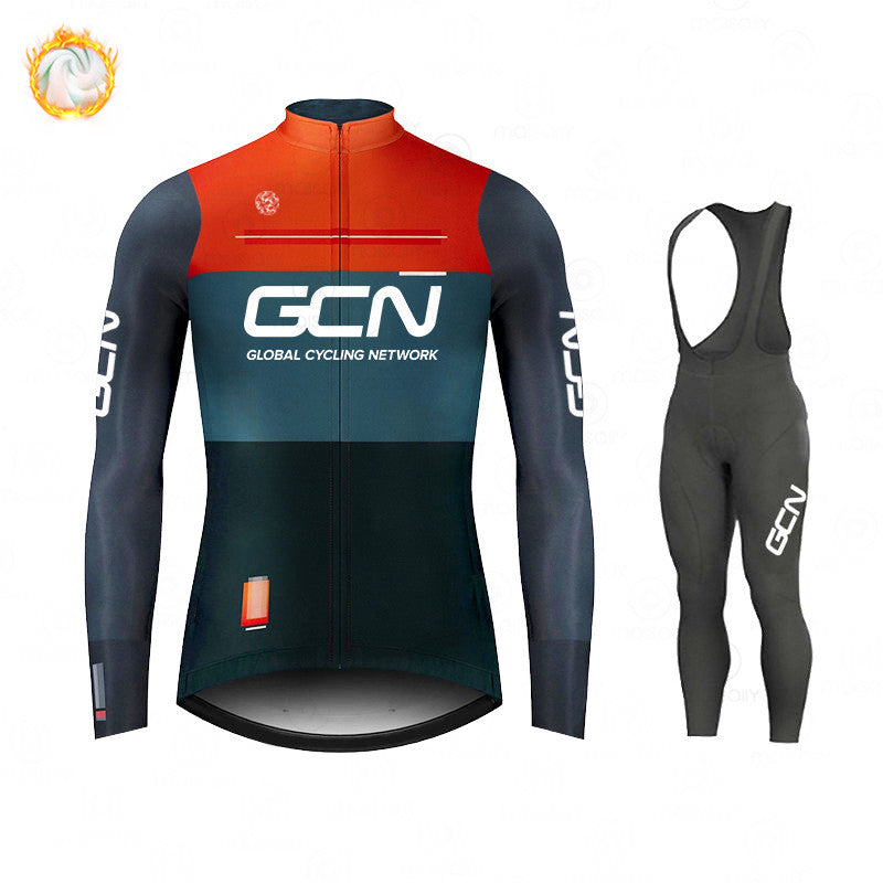 GCN Fleece Long Sleeve Cycling Jersey Cycling Jersey Running Winter Series
