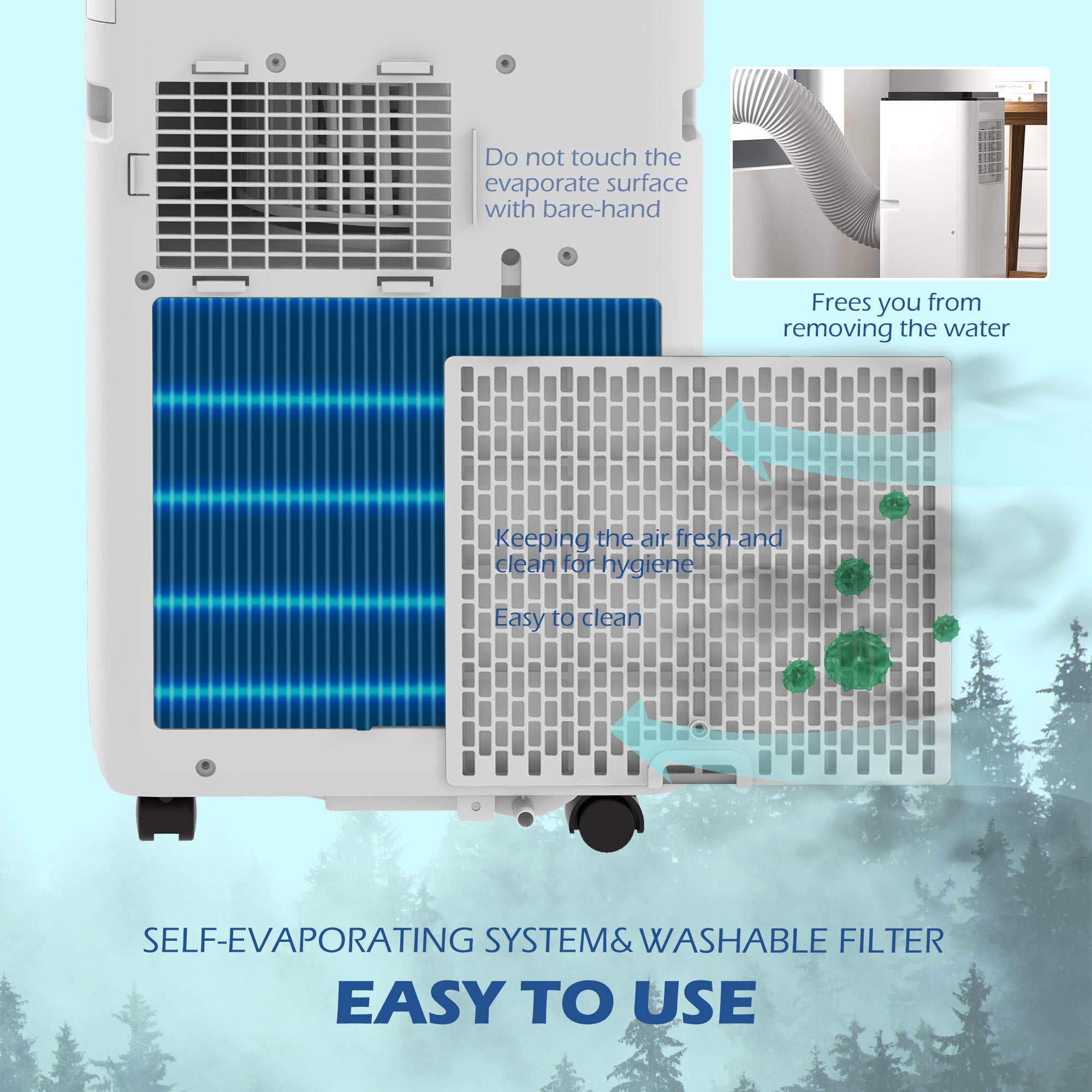 10,000 BTU Moible Climatiseur 440 Sq. Ft., ventilateur déshumidificateur sommeil automatique avec minuteur 24H
