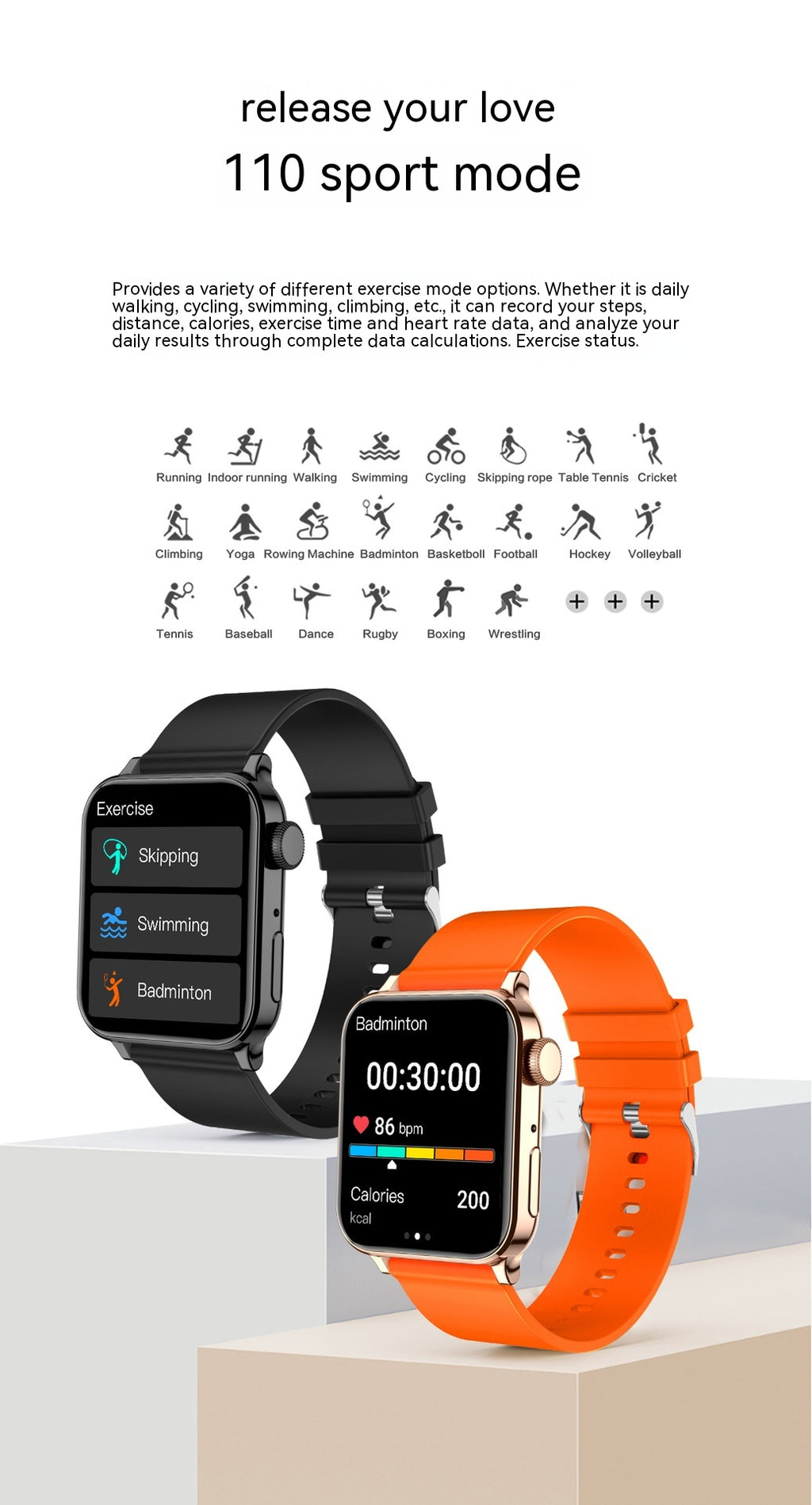 Smart Watch En temps réel Sleep Blood Pression Blood Oxygen Exercise Monitoring Watch Hommes Et