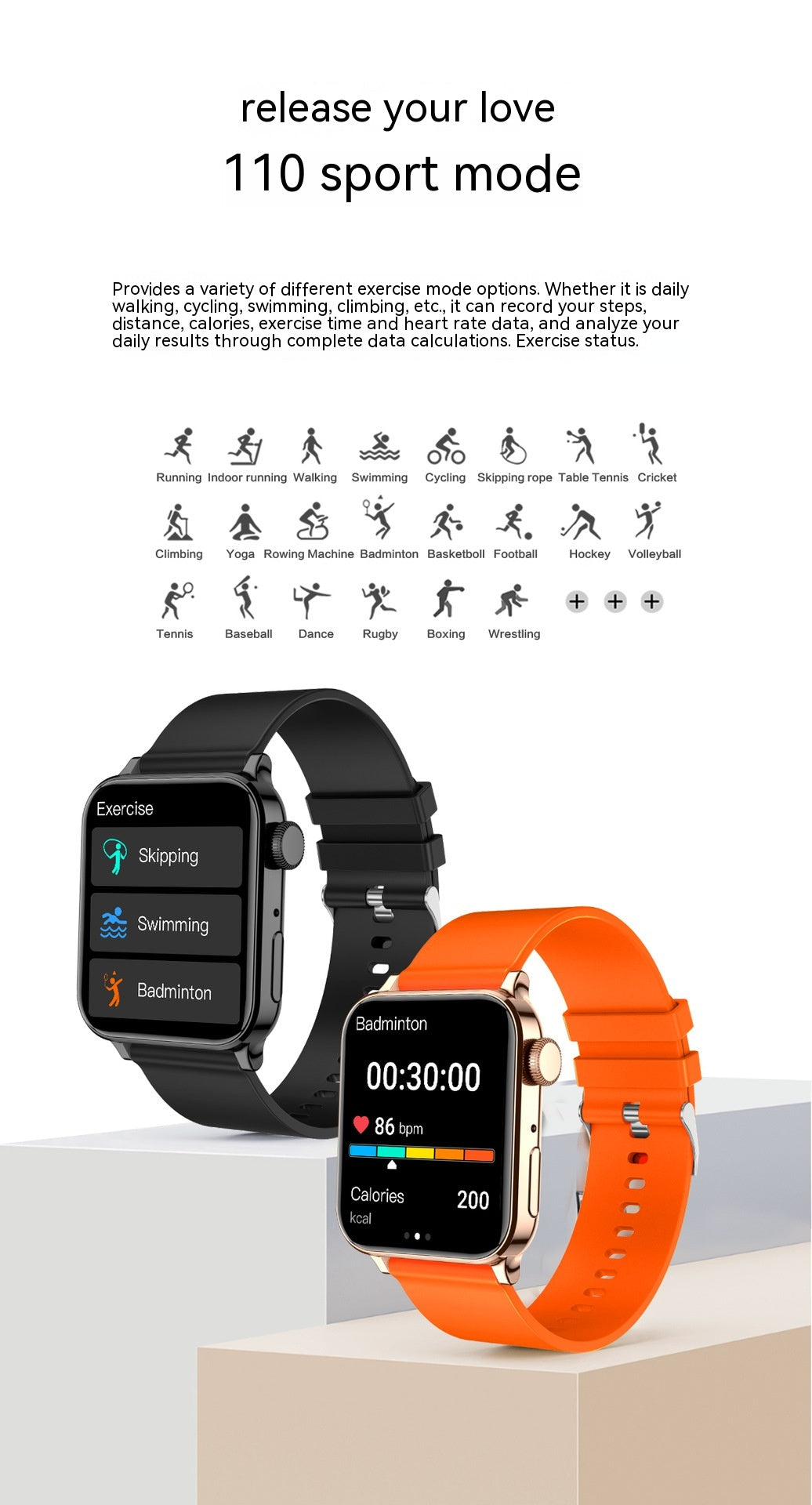 Smart Watch En temps réel Sleep Blood Pression Blood Oxygen Exercise Monitoring Watch Hommes Et