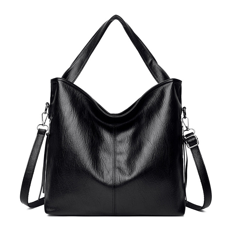 Sac à bandoulière en cuir souple de grande capacité pour femmes de couleur solide