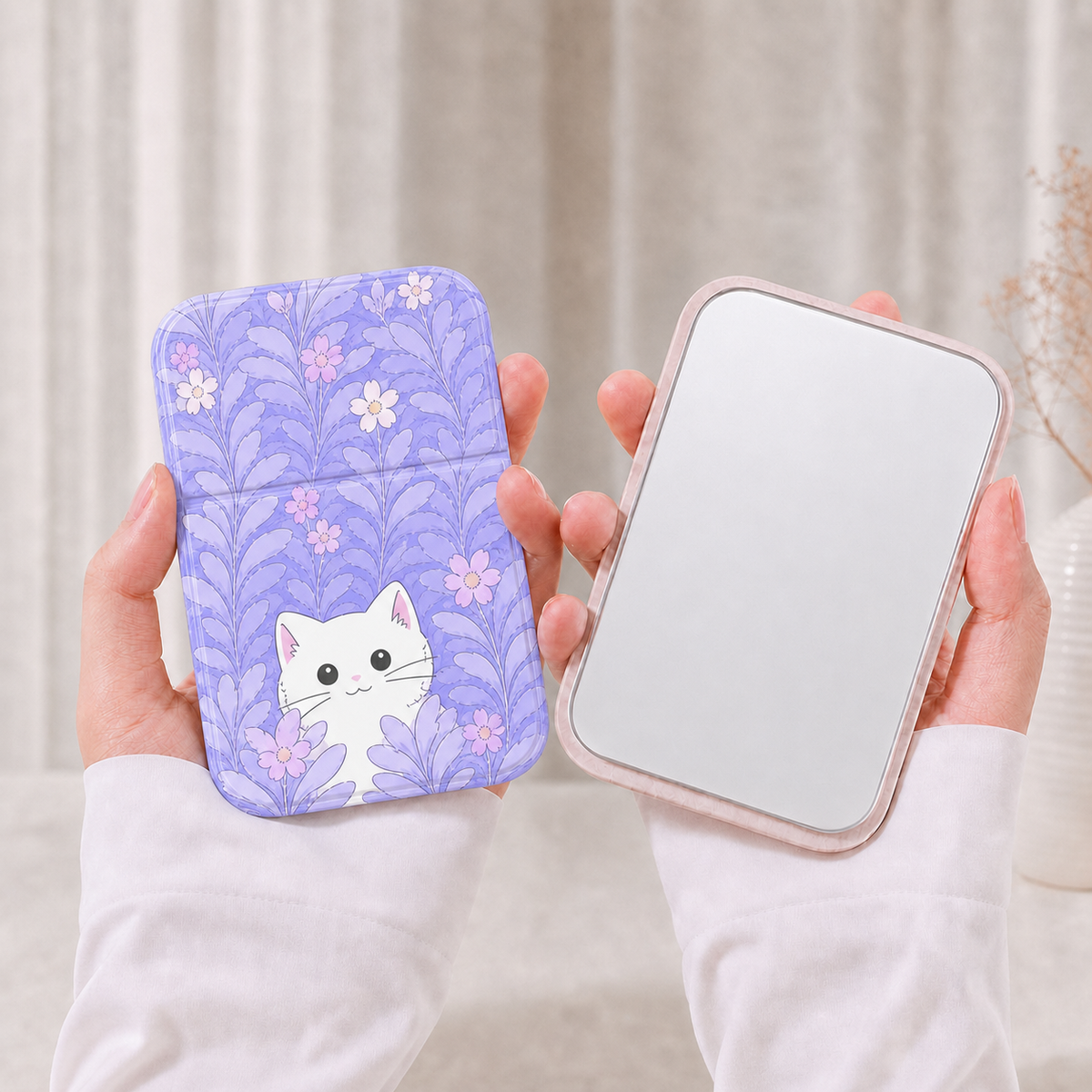 Mignon Cartoon Floral pliant miroir compact