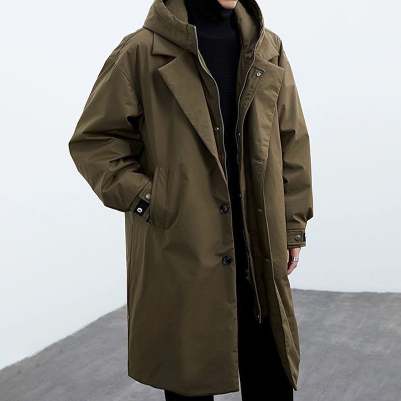 Faux manteau de tranchée thermique à capuchon de deux pièces