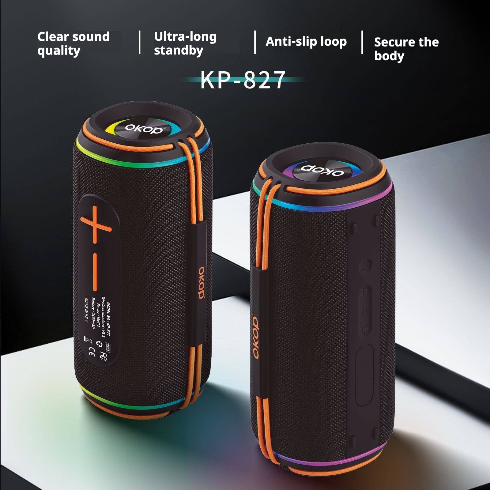 KP-827 Haut-parleur bluetooth en plein air portable à deux conducteurs haute puissance Stéréo Subwo