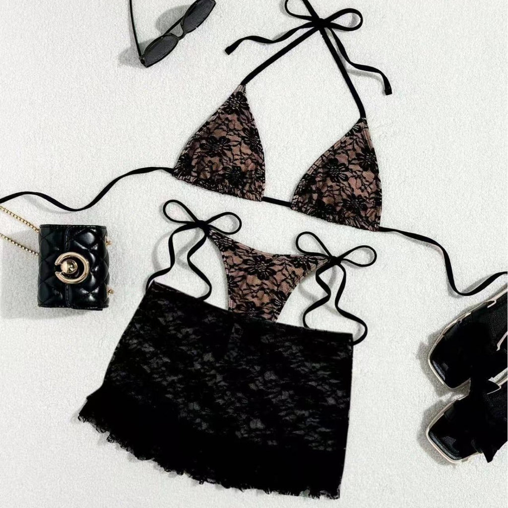 Femmes Dentelle Bikini Maillot de bain en trois parties