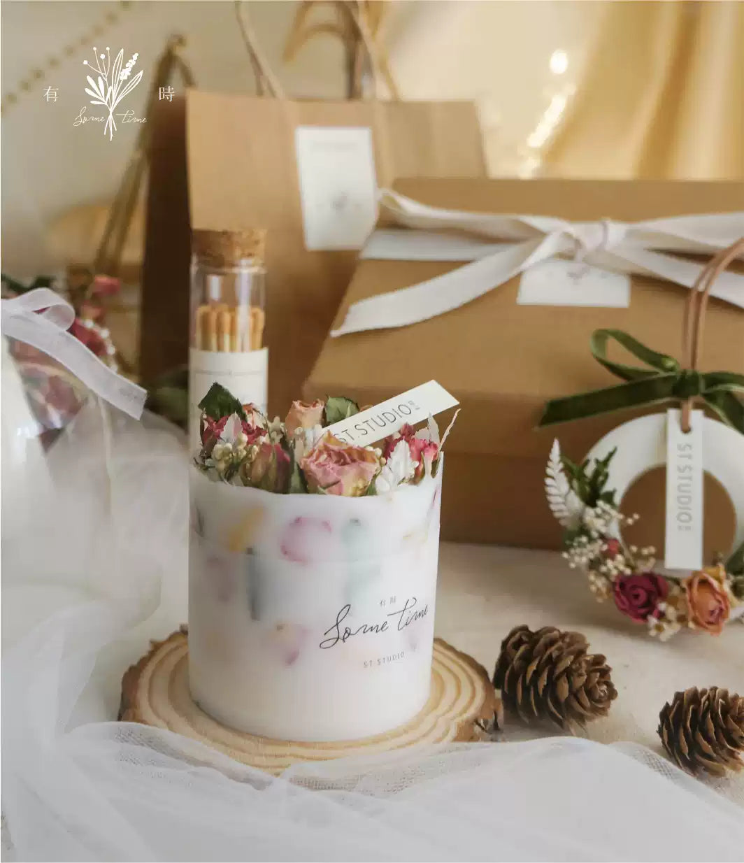 Ornement décoratif Fleur séchée Aromathérapie Set de bougies Boîte cadeau