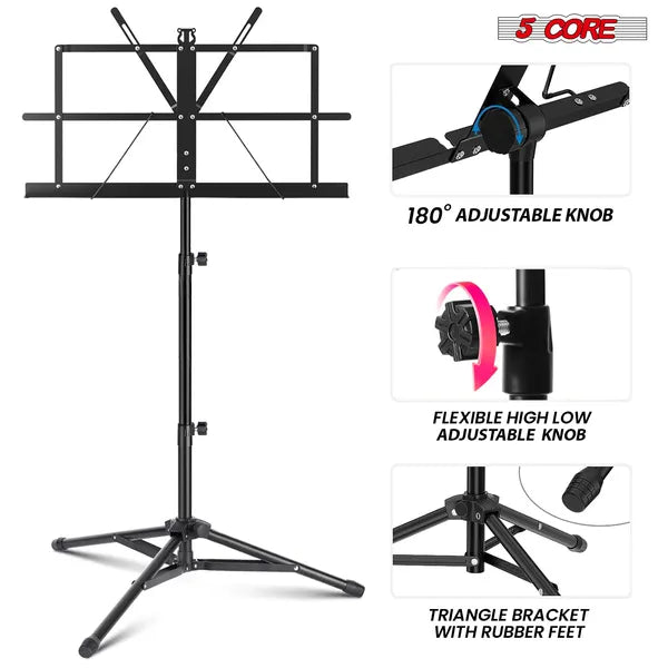 5 Core Music Stand Ajustable Desktop Book Stands Portable Sheet Holder Tous métalliques pliables