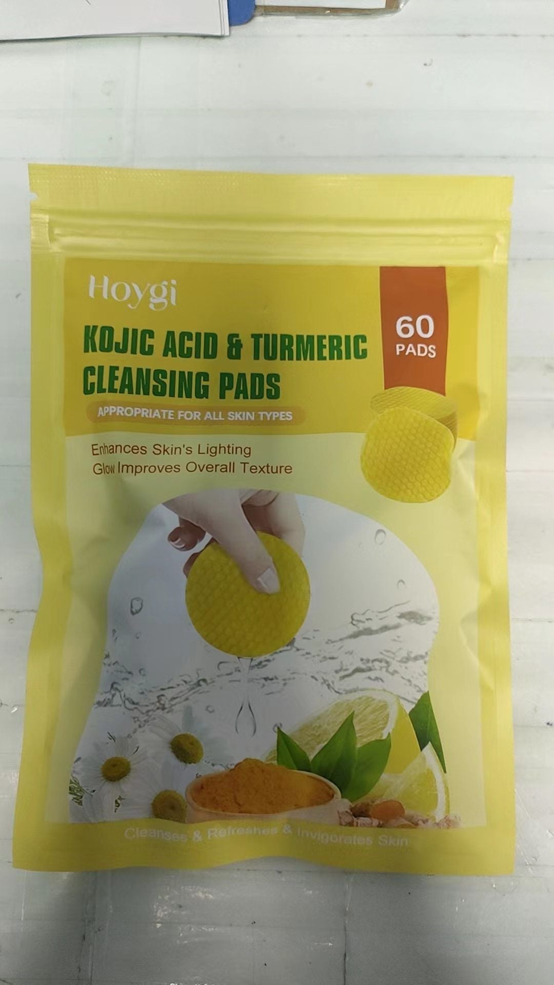 HOYGI Plaquettes de nettoyage du visage en curcuma et en acide Kojic