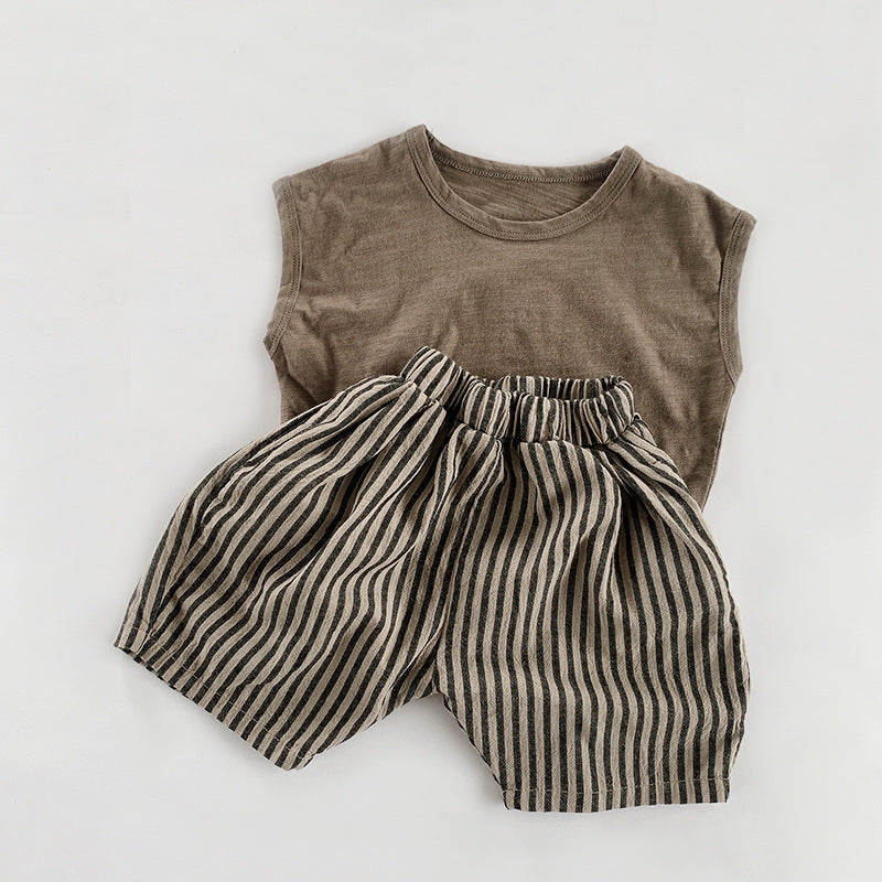 Été Coton pour enfants et lin Short rayé vertical