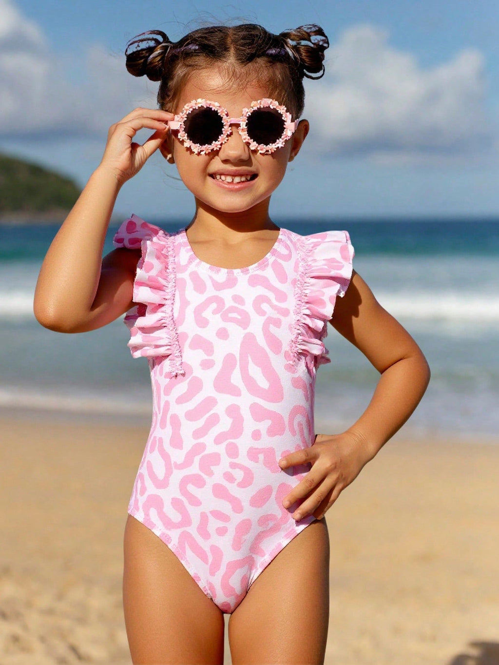 Enfants Maillots de bain imprimés à la mode avec de la dentelle mignonne
