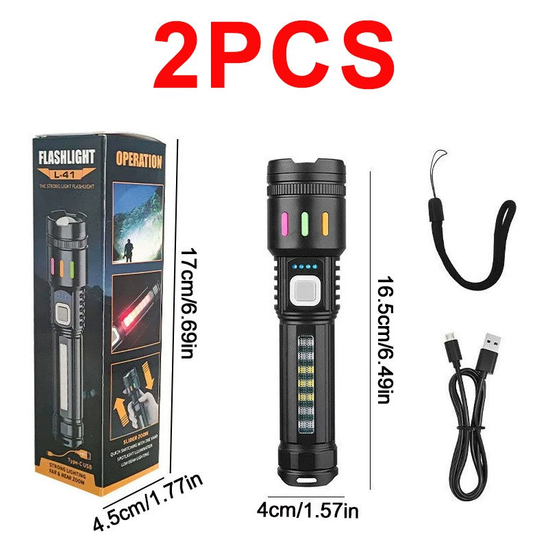 2pcs Super Bright Powerful Rechargeable LED Flashlight