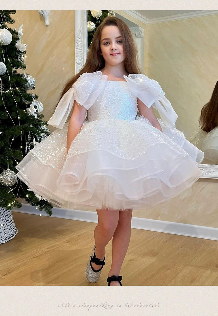 Soirée d'anniversaire blanche des filles Robe formelle Jupe