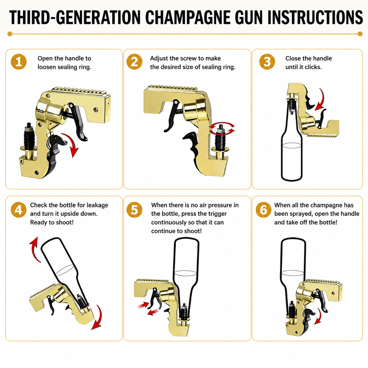 Gun de Champagne en or avec bouchon de bouteille pour le club de nuit fête anniversaire de mariage Pool Bar KTV