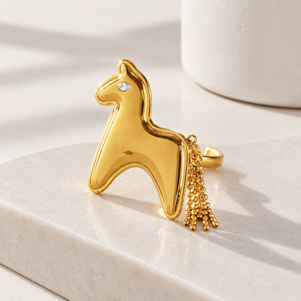 Petit cheval Titanium anneau en acier pour les femmes