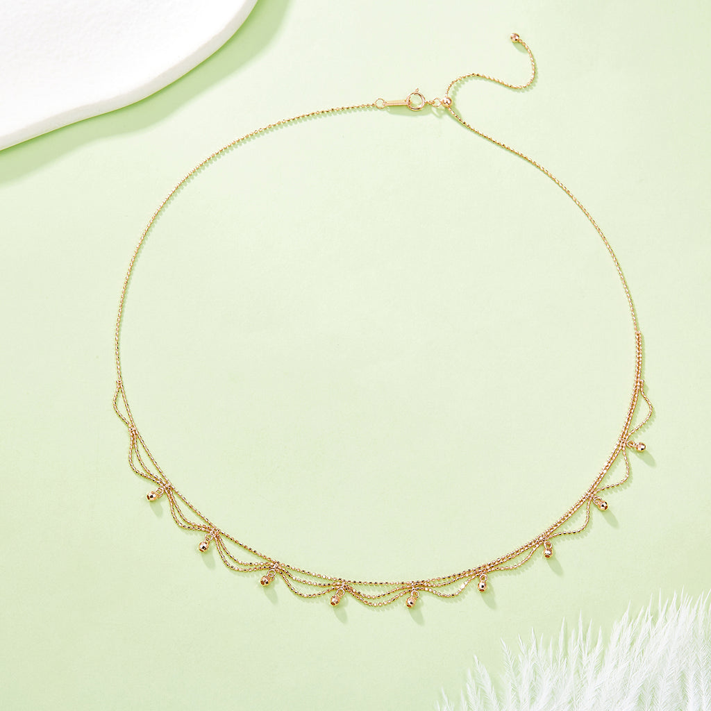 S925 Collier perlé multi-couche en argent sterling pour femmes 45cm réglable 2,6g Lightweigh