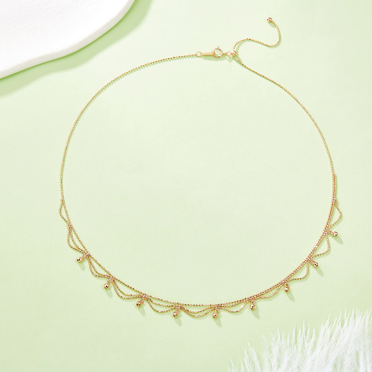 S925 Collier perlé multi-couche en argent sterling pour femmes 45cm réglable 2,6g Lightweigh