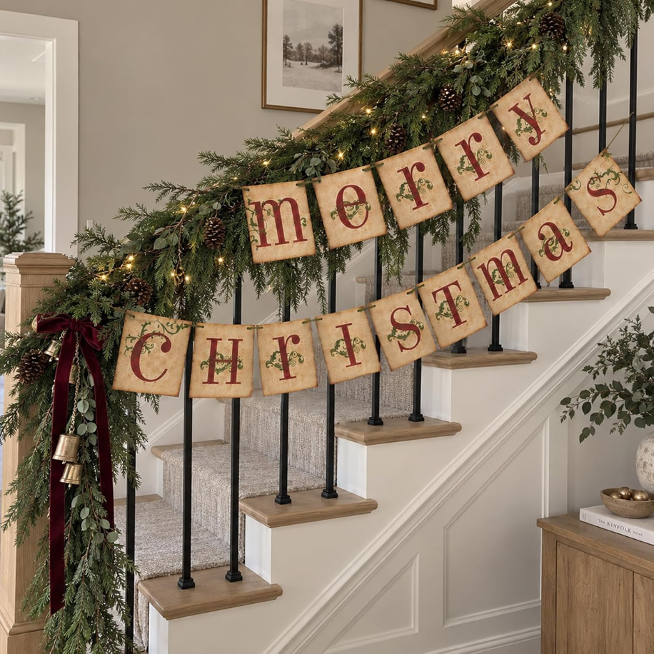 Décorations de Noël - Ancienne bannière de Noël pour décoration maison
