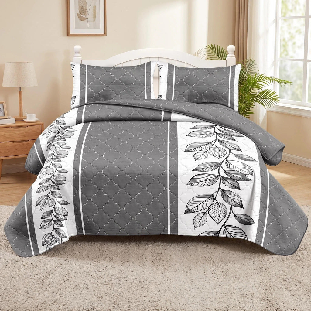3-Piece gris et blanc bande de lit matelassé pour roi et roi de Californie
