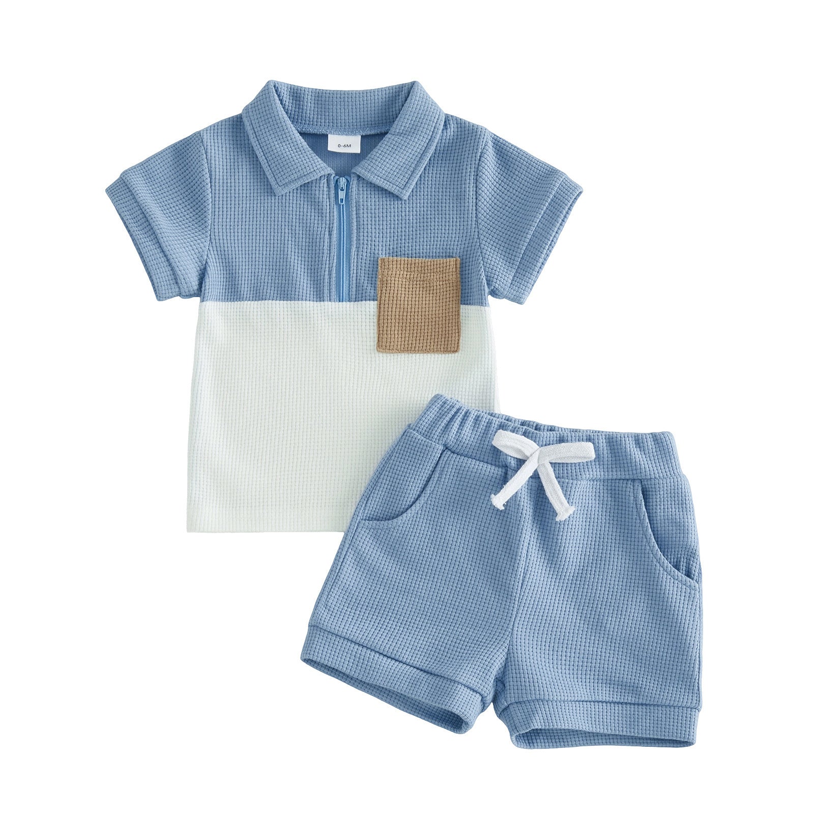 Ensemble de motifs de gaufres Top et shorts Lapel-zip