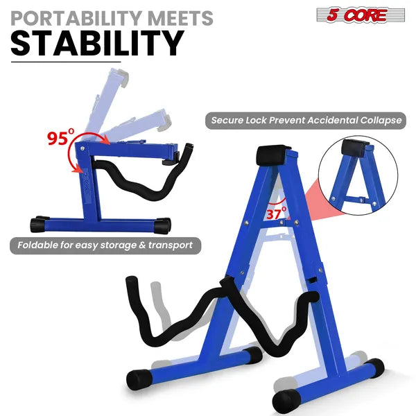 5 Core Guitar Stand 2 Pack A Frame W Soft Mousse bras antidérapant caoutchouc pour Acoustic Electric B