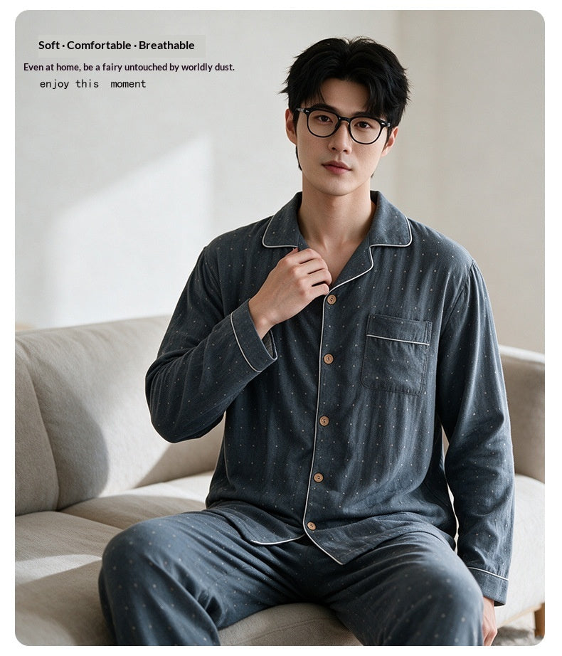 Vêtements de salon pour hommes en coton double couche Gauze