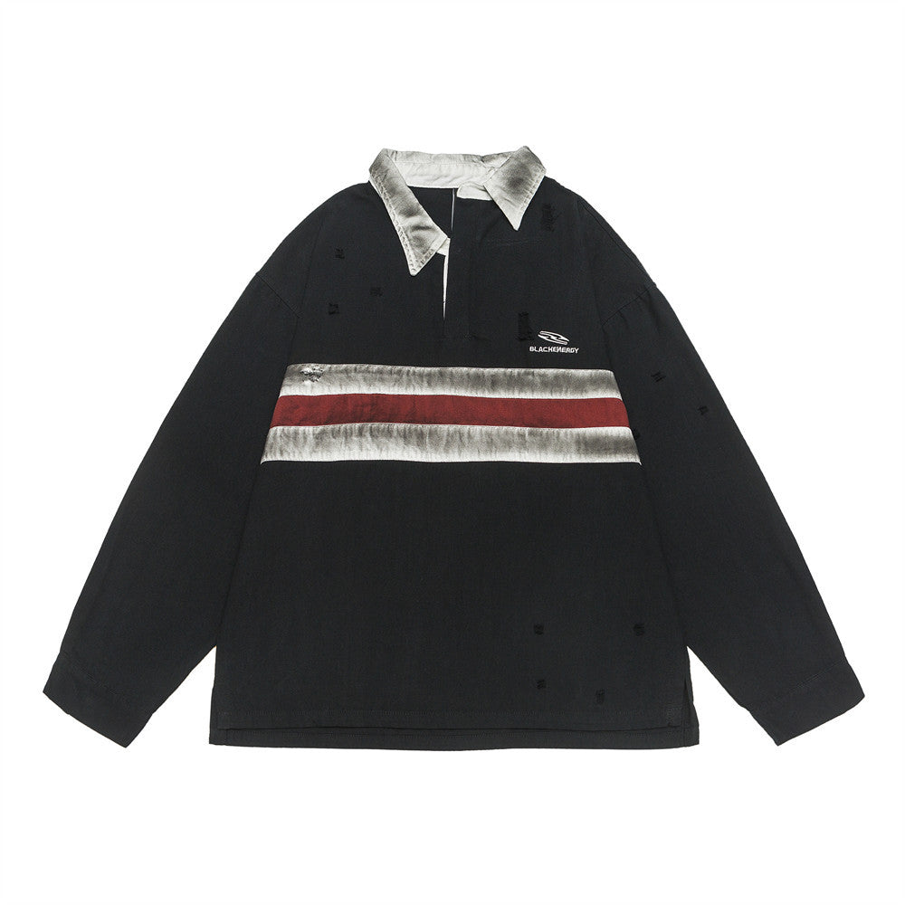 Couleur Contraste Patchwork Polo manches longues Hommes