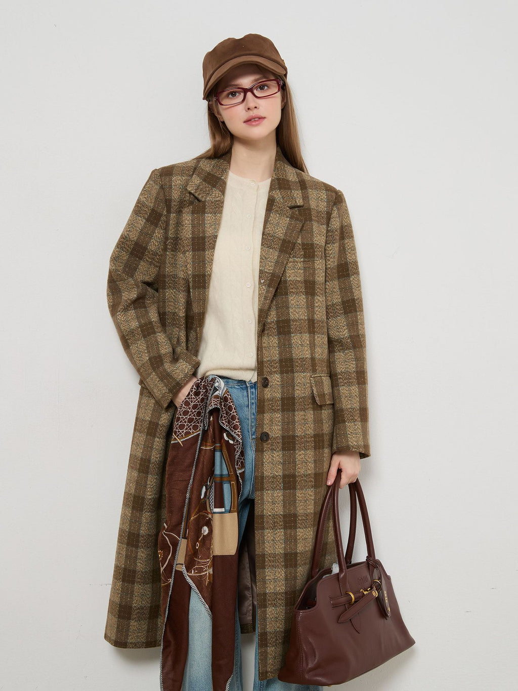 Mélange de laine de plaid encodée Lapelle mi-longue
