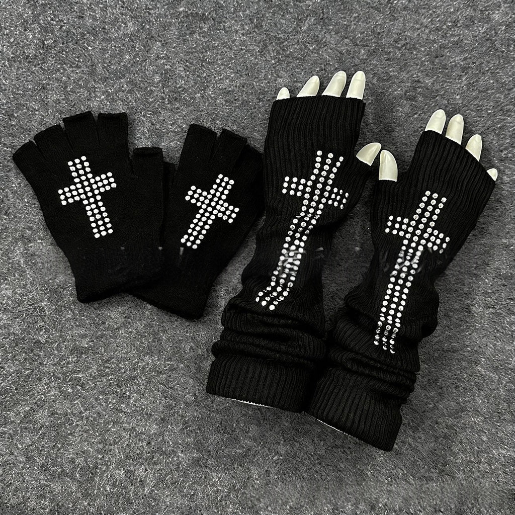Gants sans doigts à perle croisée tricotée Arm Warmers Bandes-tête Chapeaux et Acces Tiestrendy
