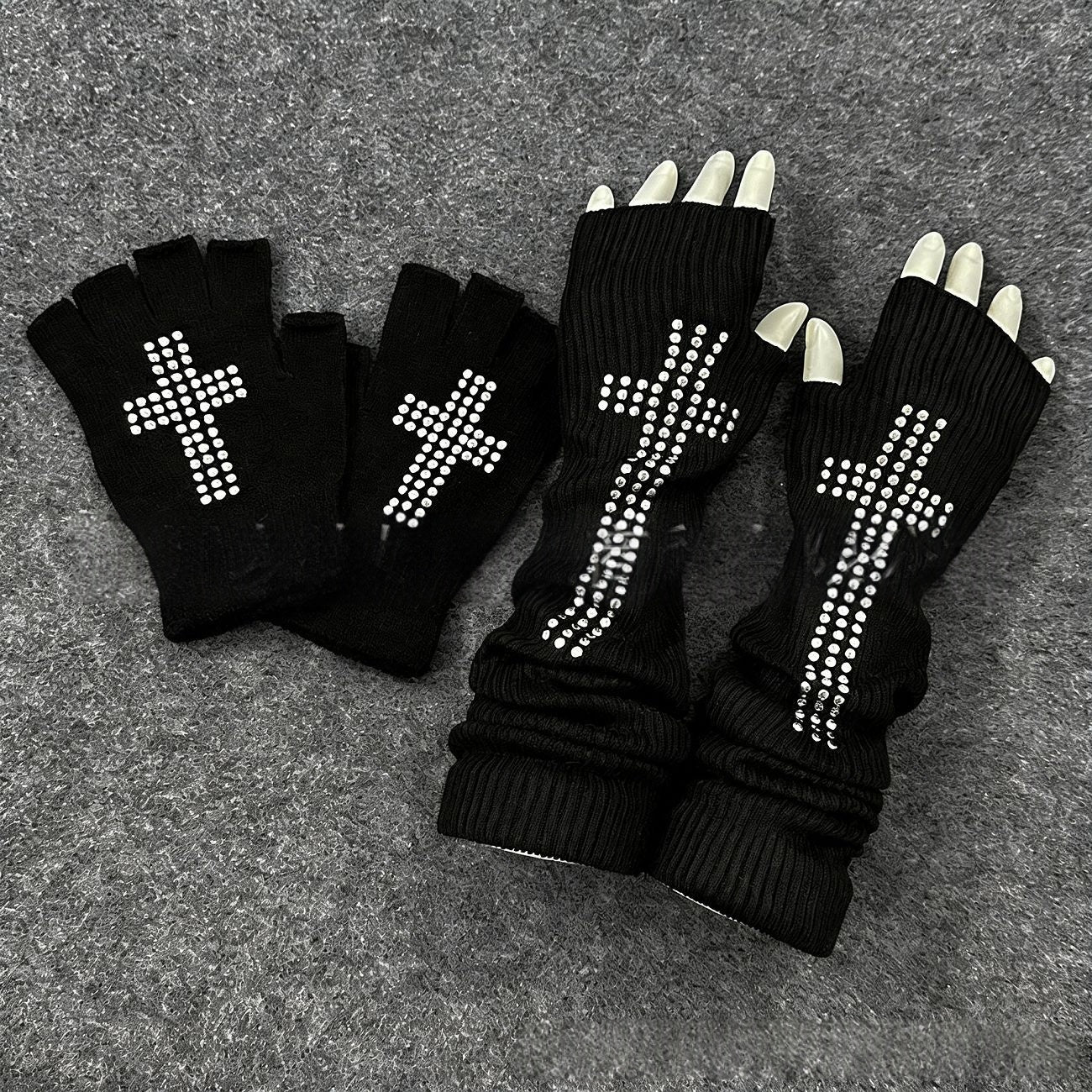 Gants sans doigts à perle croisée tricotée Arm Warmers Bandes-tête Chapeaux et Acces Tiestrendy