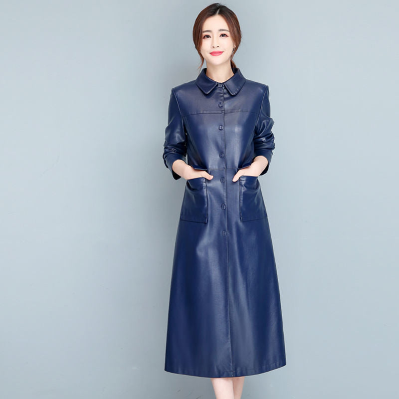 Robe de trench en cuir mince pour dames