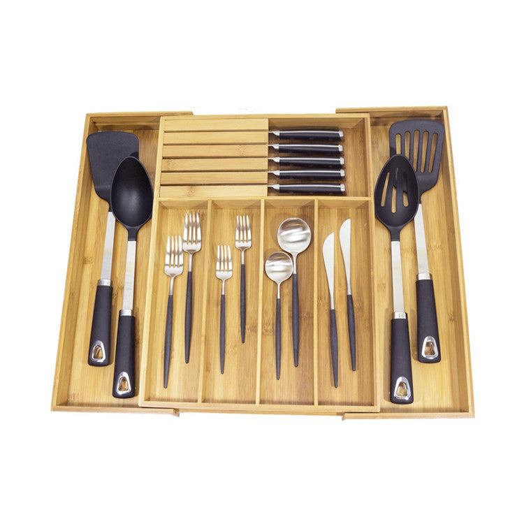 Bamboo Rétractable Rétractable Conteneur Ustensiles de table Pumping Lager avec couteau à pince