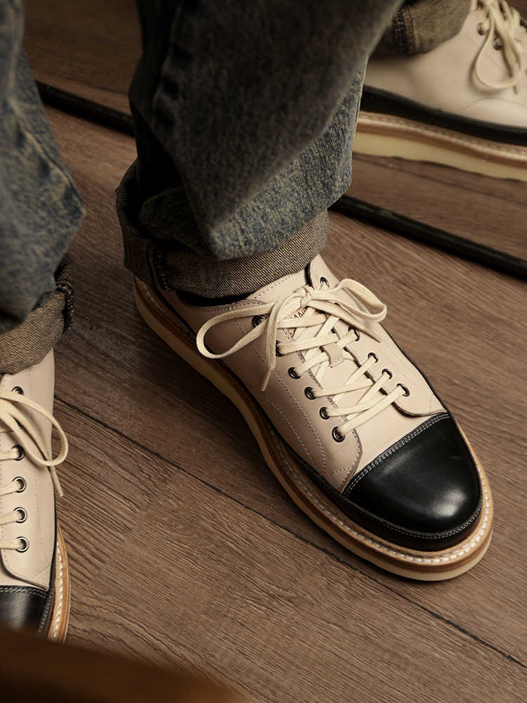 Vintage Vintage Chaussures de Conseil en Cuir Véritable Plateforme Chaussures Casual