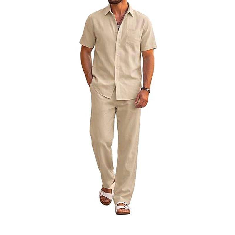 Chemise en coton et pantalons à manches courtes pour hommes