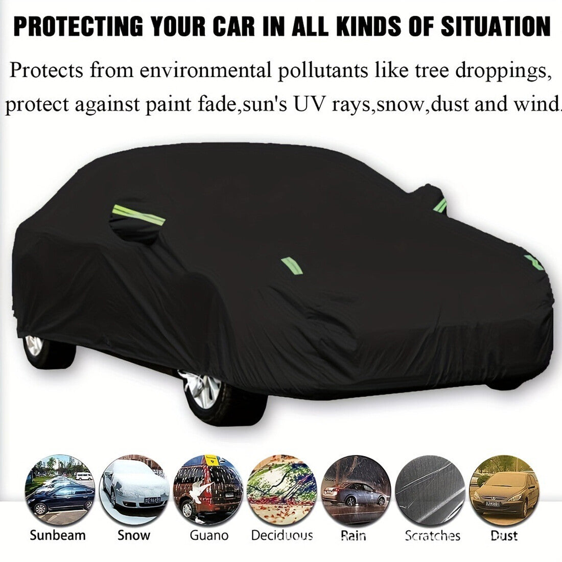 All Weather Full Car Cover 190T Polyester Protection anti-poussière UV Bretelles anti-vent avec Re