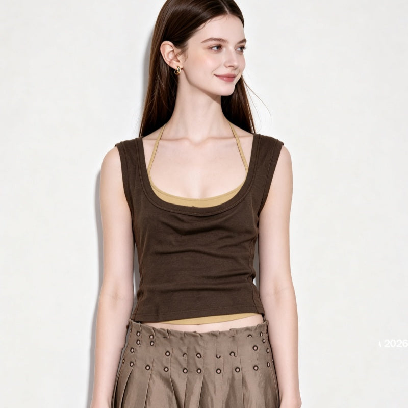 Retro Faux Camisole deux pièces Veste et jupe Midi plissée
