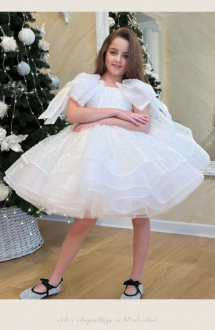 Soirée d'anniversaire blanche des filles Robe formelle Jupe
