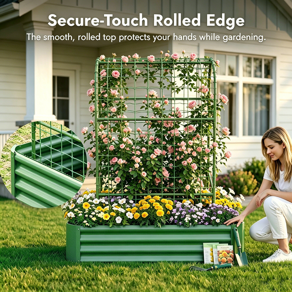 2-en-1 Lit de jardin surélevé avec Trellis - Boîte de 59" pour plantes d'escalade