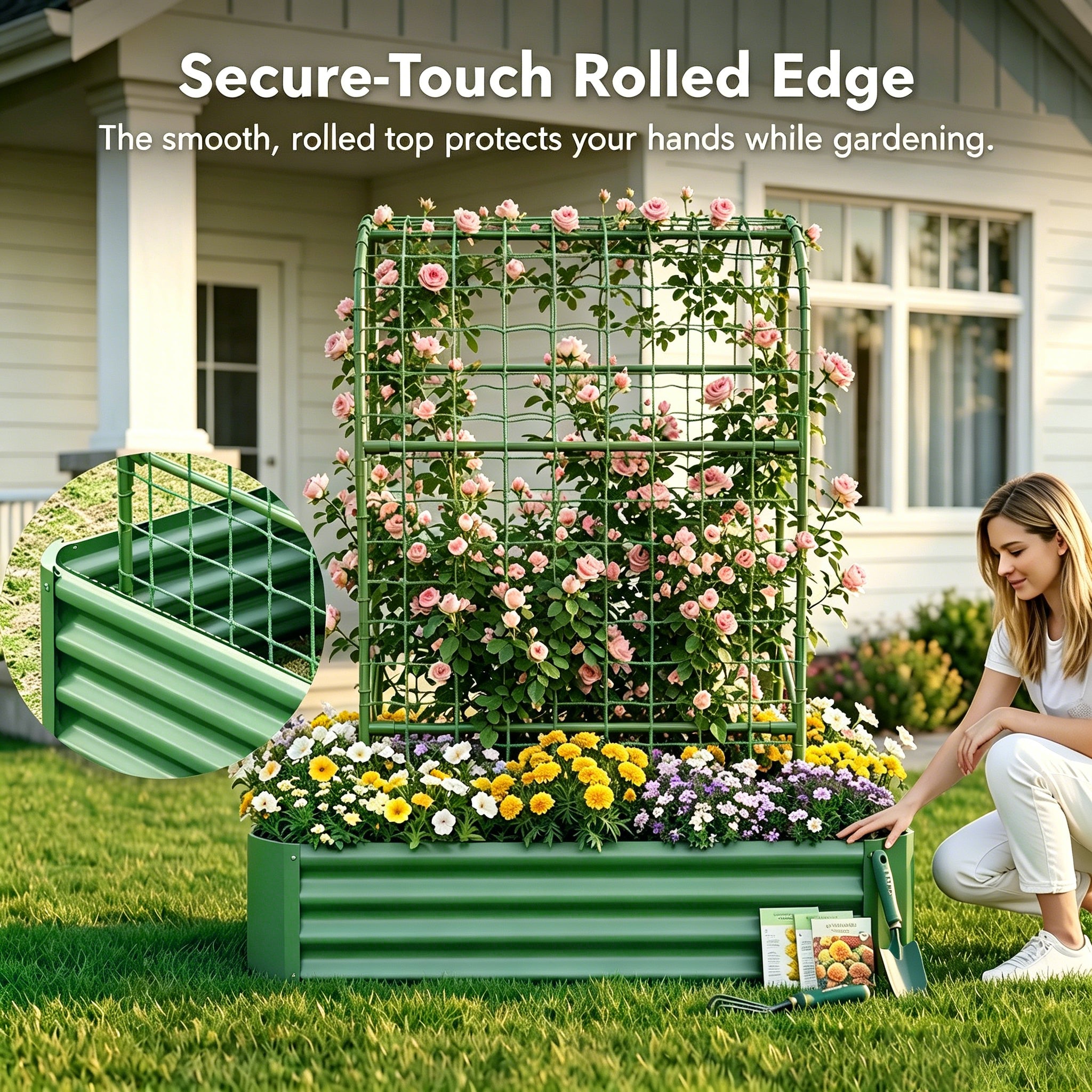 2-en-1 Lit de jardin surélevé avec Trellis - Boîte de 59" pour plantes d'escalade