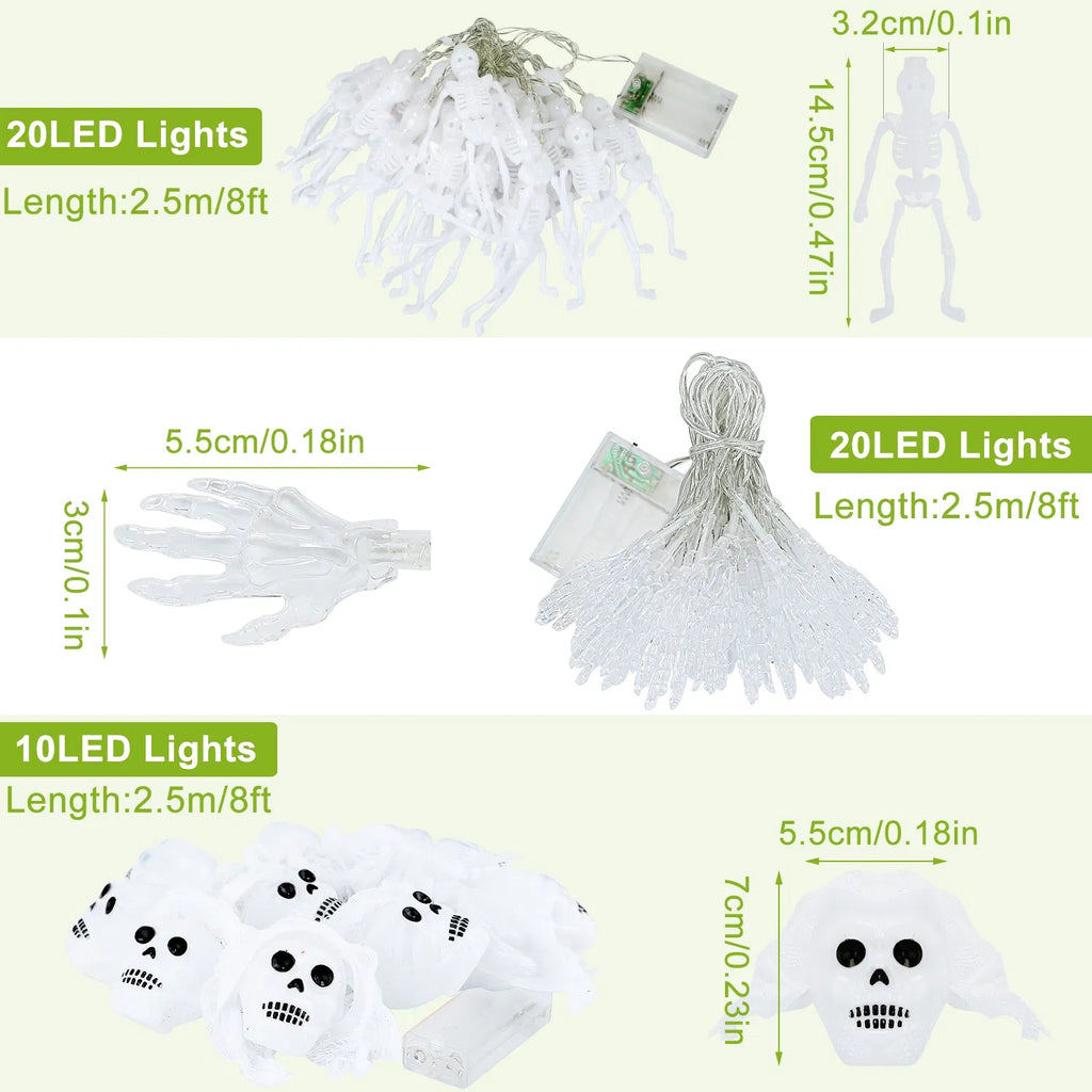 3Pcs Décorations de lumière d'Halloween Total 50 LEDs 24ft Halloween String Lights Colorful 3D Sk