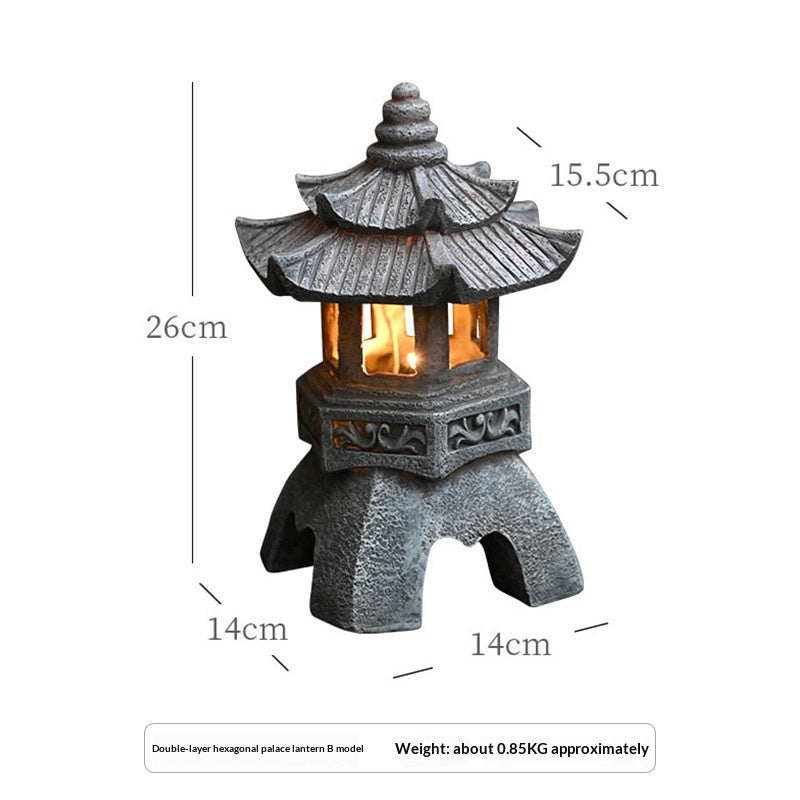 Solar Powered Stone Tower Lampe Chinese Style Lanterne Sol Standing Paysage Orname