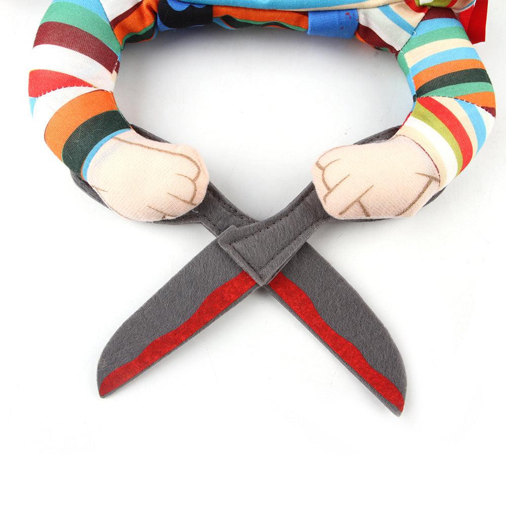 Costume d'Halloween pour animaux de compagnie Cat Funny Outfit with Ajustable Straps Scissor Shaped Suit Cosplay