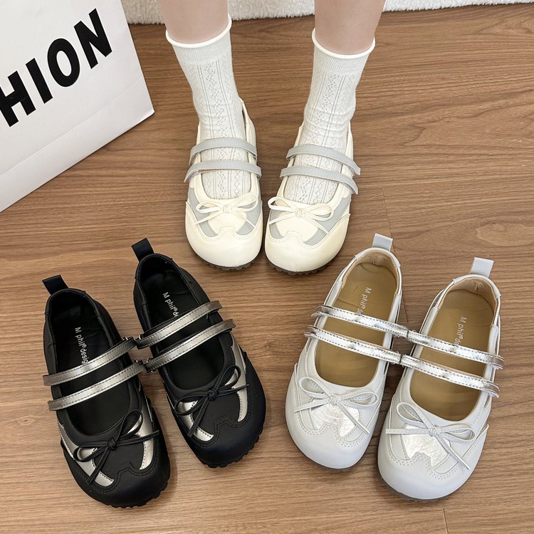 Femmes Sweet Bow Knot Double Strap Mary Jane Flats