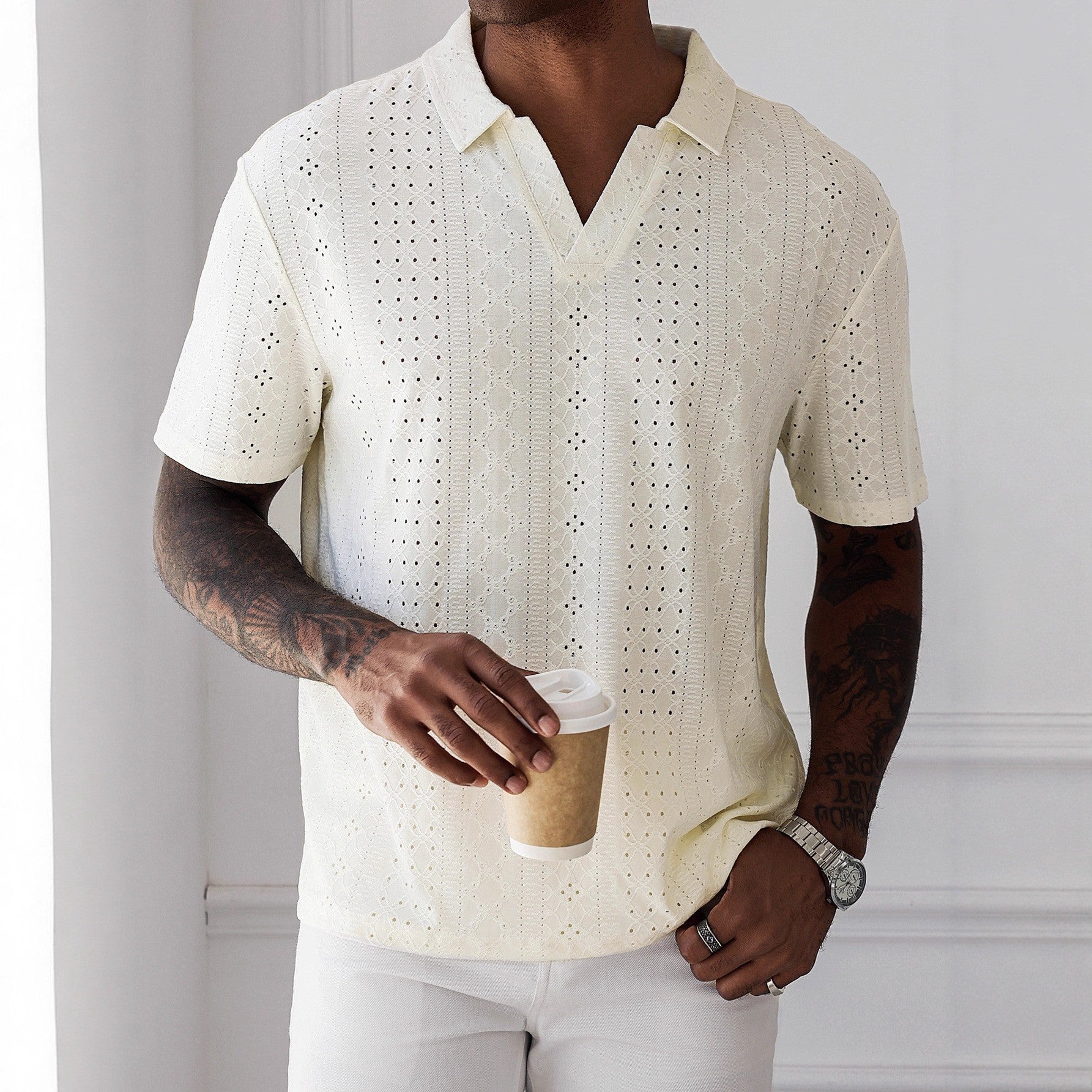 Casual élégant hommes Hollow-out haut court