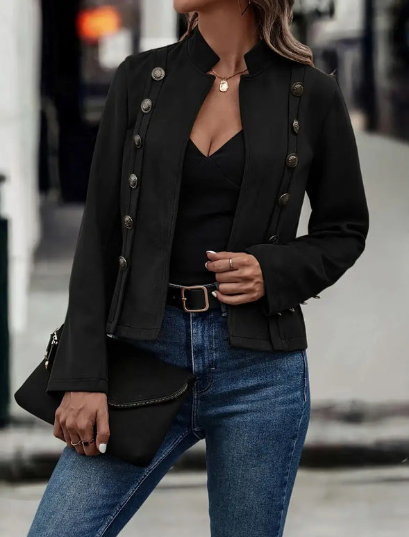 Manteau à manches longues retro Velvet à boucle métallique à double rangée