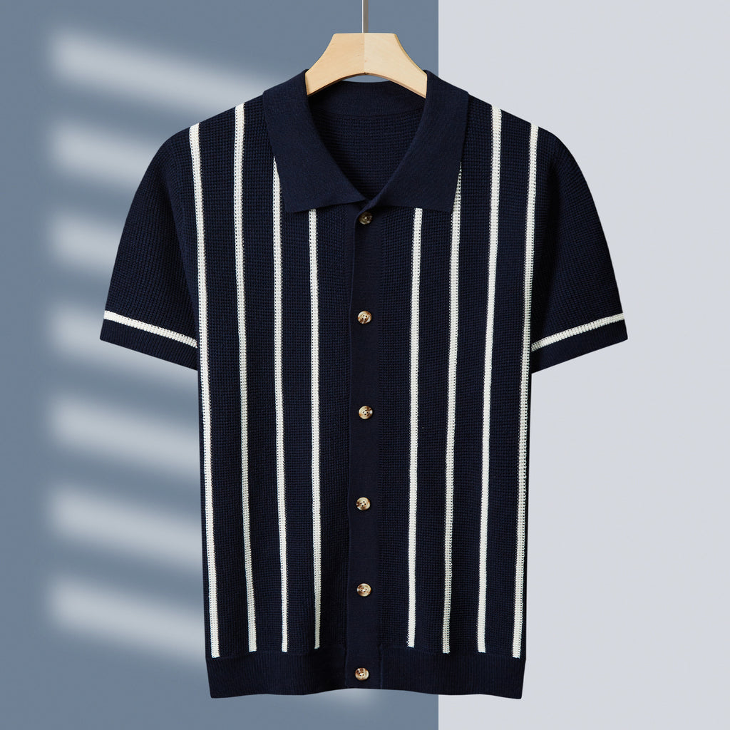 Chandail tricoté d'hiver homme avec impression couleur-bloc et simple lapel