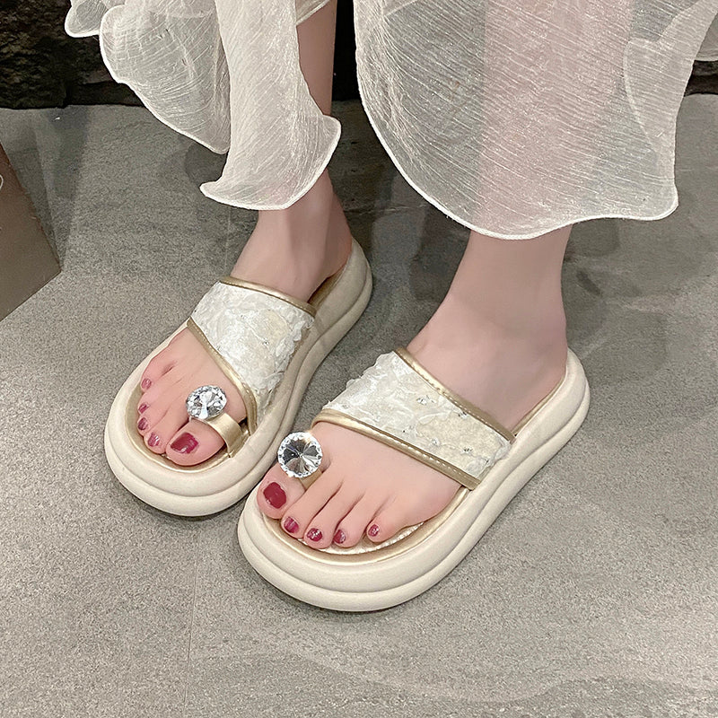 Femmes Retro National Wind Floral Jacquard Platform Sandales Slide Matching Daily