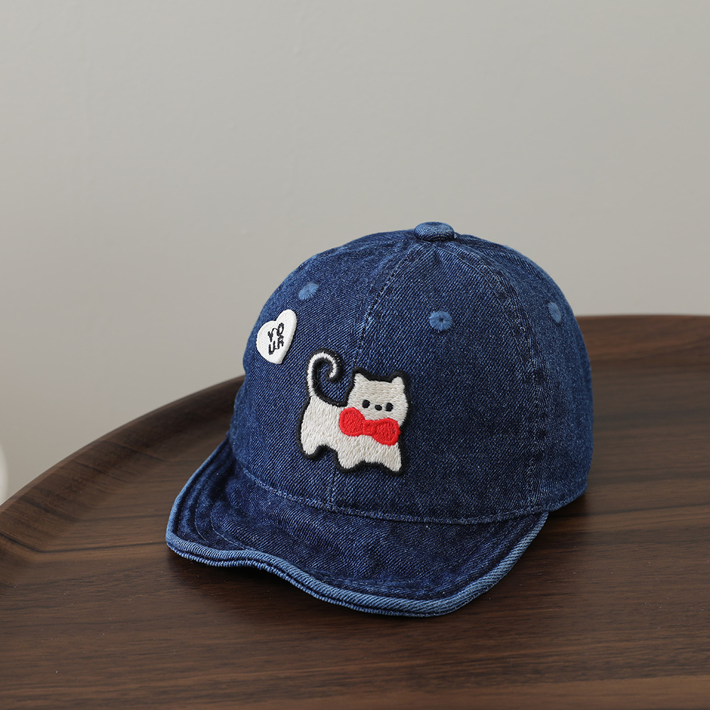 Denim lavable pour enfants Casquette de baseball souple avec Broderie de chat Duckbill Style Car