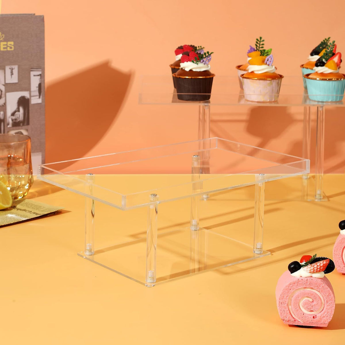 Bac de stockage transparent acrylique pour dessert tables