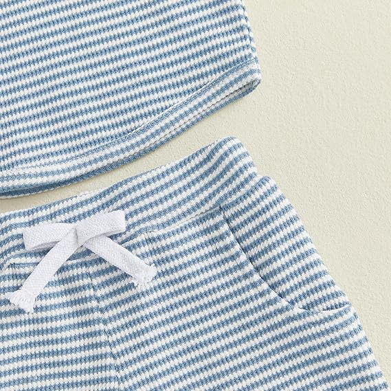 Ensemble à capuche pour bébé garçon rayé de gaufre