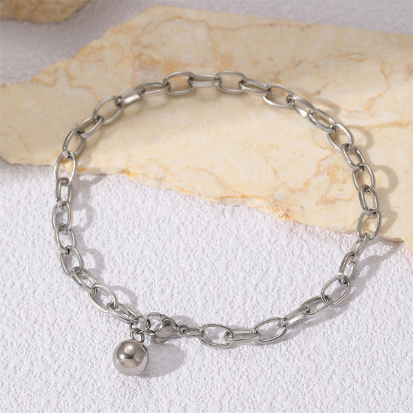 Femmes Paperclip Link Chaîne Bracelet Or Ton Dangling Round Ball Charm Acier inoxydable Lo